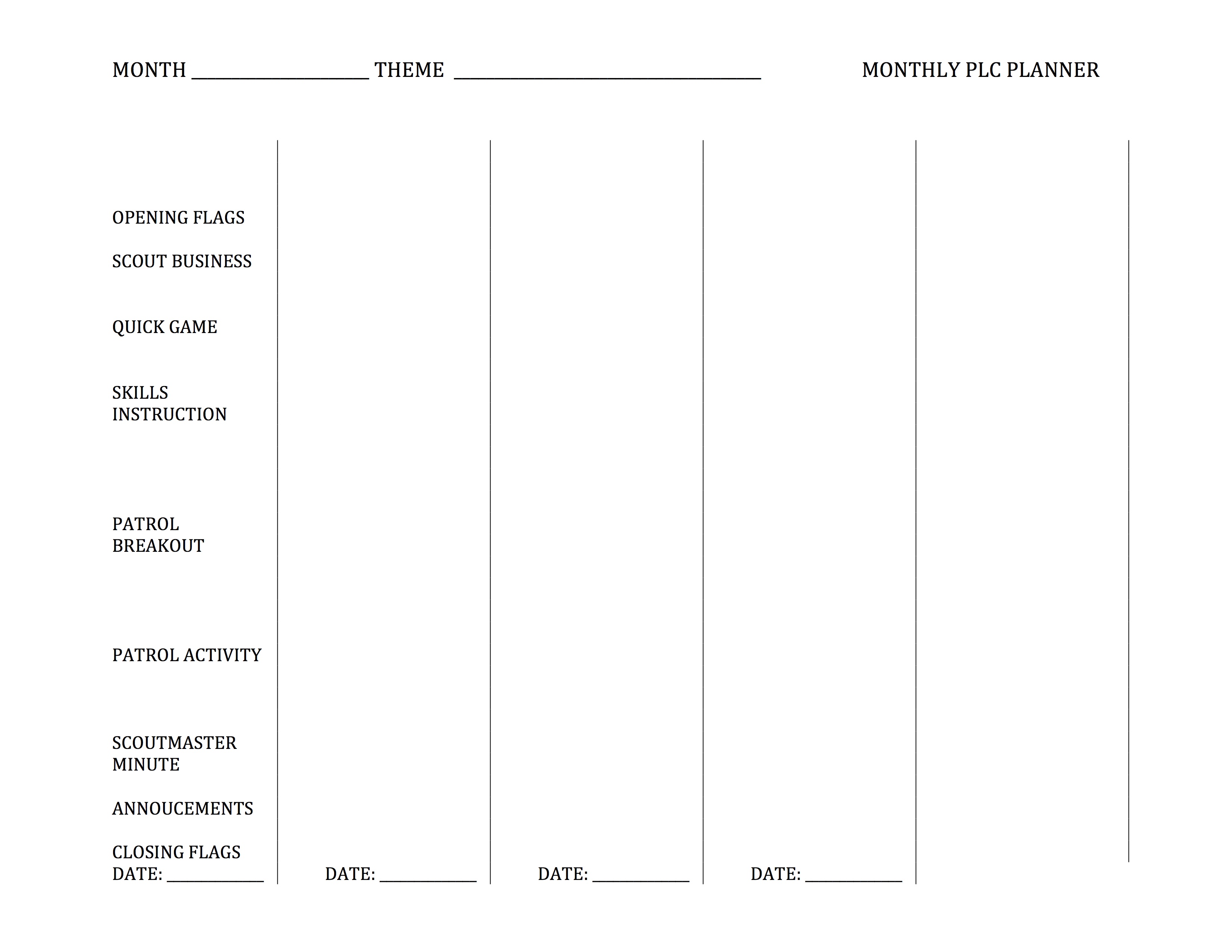 Monthly PLC Planner – Troop 51 Atascadero